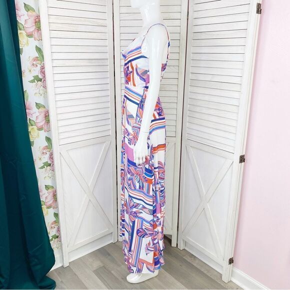 Foxiedox Kai Chiffon Maxi Dress Geometric Floral Stripe Multi Print XS - Picture 3 of 15